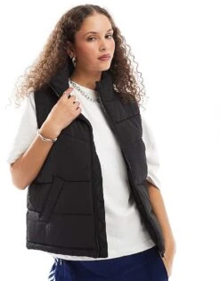Noisy May High Neck Padded Gilet In Black For Women Black Black Lining