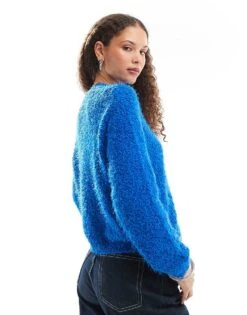 Noisy May Crew Neck Fuzzy Knit Jumper In Blue For Women Lapis Blue -Noisy May Shop 206445236 4