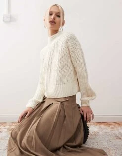 Noisy May High Neck Cropped Knitted Jumper In Cream For Women Eggnog -Noisy May Shop 206445244 1 eggnog 1