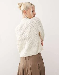 Noisy May High Neck Cropped Knitted Jumper In Cream For Women Eggnog -Noisy May Shop 206445244 4
