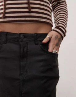 Noisy May Faux Leather Maxi Skirt With Front Slit In Black For Women -Noisy May Shop 206445252 3