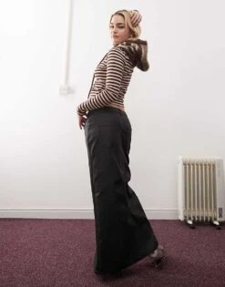 Noisy May Faux Leather Maxi Skirt With Front Slit In Black For Women -Noisy May Shop 206445252 4