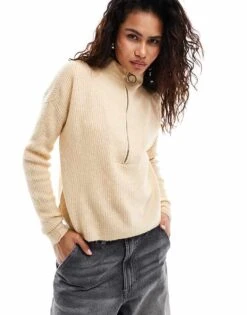 Noisy May Half Zip Jumper In Cream For Women Irish Cream