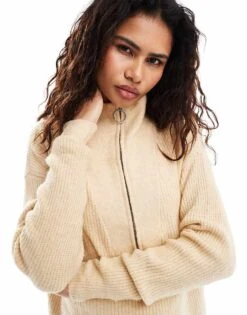 Noisy May Half Zip Jumper In Cream For Women Irish Cream -Noisy May Shop 206445268 4