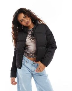 Noisy May Cropped Puffer Jacket In Black For Women