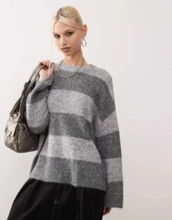 Noisy May Oversize Texture Jumper In Tonal Grey Stripe For Women Light Grey Melange -Noisy May Shop 206445284 1 lightgreymelange 1