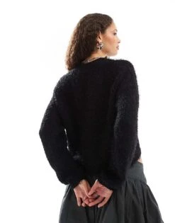 Noisy May Crew Neck Fuzzy Knit Jumper In Black For Women -Noisy May Shop 206445306 4