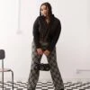 Noisy May Curve Flare Trousers In Black Check For Women