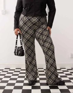 Noisy May Curve Flare Trousers In Black Check For Women -Noisy May Shop 206531655 3