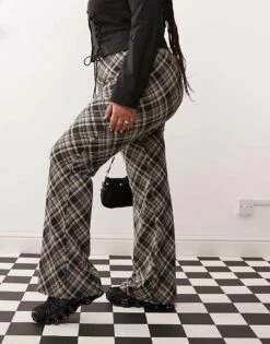 Noisy May Curve Flare Trousers In Black Check For Women -Noisy May Shop 206531655 5
