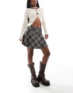 Noisy May Elasticated Mini Skirt In Black Check For Women -Noisy May Shop 206531689 3