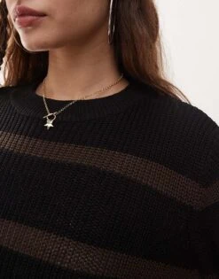 Noisy May Round Neck Jumper In Black & Brown For Women Black & Partridge -Noisy May Shop 206531721 4
