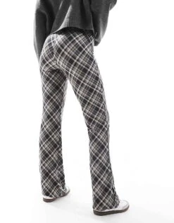 Noisy May Tall Flare Trousers In Black Check For Women -Noisy May Shop 206531737 3