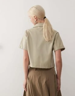 Noisy May Faux Leather Cropped Shirt In Beige For Women Agate Gray -Noisy May Shop 206531768 4