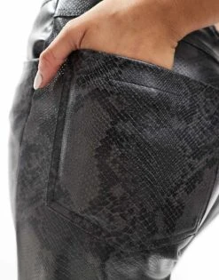 Noisy May Faux Leather Slim Fit Trousers In Grey Snake Print For Women Agate Gray -Noisy May Shop 206531816 5