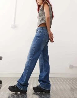 Noisy May Nila Low Rise Wide Fit Jeans In Mid Wash For Women Medium Blue Denim -Noisy May Shop 206531847 3