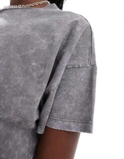 Noisy May Boxy Fit Cropped Top In Acid Wash Grey For Women Dark Grey -Noisy May Shop 206531904 3