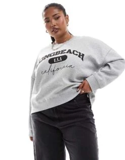 Noisy May Curve Longbeach Print Sweatshirt In Grey Melange For Women Medium Grey Denim -Noisy May Shop 206531944 1 mediumgreydenim 1