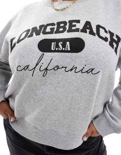 Noisy May Curve Longbeach Print Sweatshirt In Grey Melange For Women Medium Grey Denim -Noisy May Shop 206531944 3