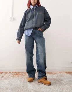 Noisy May Josie High Waist Baggy Fit Jeans In Mid Wash For Women Medium Blue Denim