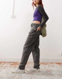Noisy May Rhoda High Waist Mom Fit Jeans In Washed Grey For Women Dark Grey Denim -Noisy May Shop 206532022 2