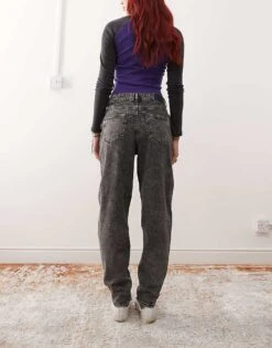 Noisy May Rhoda High Waist Mom Fit Jeans In Washed Grey For Women Dark Grey Denim -Noisy May Shop 206532022 3