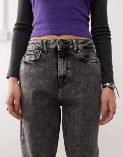 Noisy May Rhoda High Waist Mom Fit Jeans In Washed Grey For Women Dark Grey Denim -Noisy May Shop 206532022 4