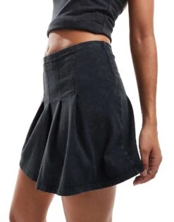 Noisy May Pleated Mini Skirt In Acid Wash Black For Women Black Washed