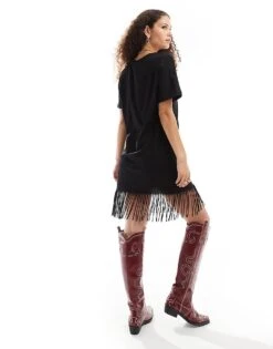 Noisy May Tassle Mini T-shirt Dress In Black For Women -Noisy May Shop 206548772 3