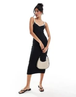 Noisy May Sweetheart Neck Midi Dress With Contrast Straps In Black For Women Black Contrast Trim -Noisy May Shop 206548788 1 blackcontrasttrim 1