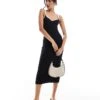 Noisy May Sweetheart Neck Midi Dress With Contrast Straps In Black For Women Black Contrast Trim