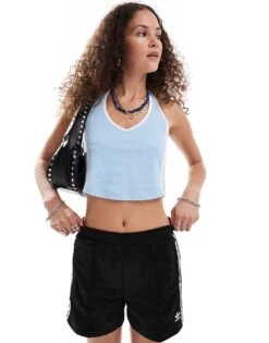 Noisy May Side Stripe Halterneck Top In Light Blue For Women Cerulean White