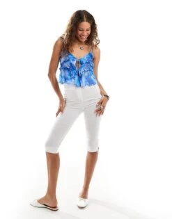 Noisy May Layered Lace Tie Front Cami Top In Blue Floral Print For Women Cerulean -Noisy May Shop 206548820 4
