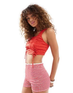 Noisy May Cropped Corset Top With Tie Detail In Red For Women Ski Patrol -Noisy May Shop 206548836 1 skipatrol 1