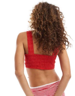 Noisy May Cropped Corset Top With Tie Detail In Red For Women Ski Patrol -Noisy May Shop 206548836 3