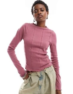 Noisy May Lettuce Edge Long Sleeve Top With Seam Detail In Dusty Rose For Women Renaissance Rose -Noisy May Shop 206548844 1 renaissancerose 1