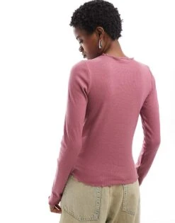 Noisy May Lettuce Edge Long Sleeve Top With Seam Detail In Dusty Rose For Women Renaissance Rose -Noisy May Shop 206548844 3