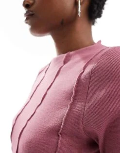 Noisy May Lettuce Edge Long Sleeve Top With Seam Detail In Dusty Rose For Women Renaissance Rose -Noisy May Shop 206548844 4