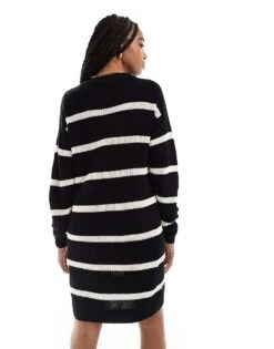 Noisy May Tall Slouchy Knitted Dress In Black With Cream Stripe For Women Black Eggnog -Noisy May Shop 206555722 3