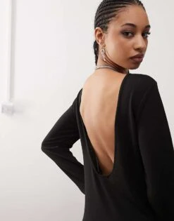 Noisy May Scoop Back Knitted Maxi Dress In Black Texture For Women -Noisy May Shop 206572090 4