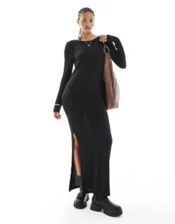 Noisy May Tall Scoop Back Knitted Maxi Dress In Black Texture For Women -Noisy May Shop 206572091 1 black 1