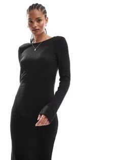Noisy May Tall Scoop Back Knitted Maxi Dress In Black Texture For Women -Noisy May Shop 206572091 4