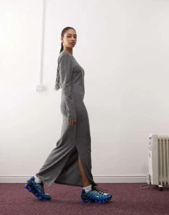 Noisy May Scoop Back Knitted Maxi Dress In Grey Texture For Women Dark Grey Melange -Noisy May Shop 206572107 3