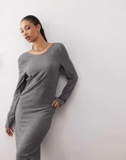 Noisy May Scoop Back Knitted Maxi Dress In Grey Texture For Women Dark Grey Melange -Noisy May Shop 206572107 4