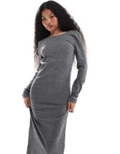 Noisy May Petite Scoop Back Knitted Maxi Dress In Grey Texture For Women Dark Grey Melange -Noisy May Shop 206572117 4