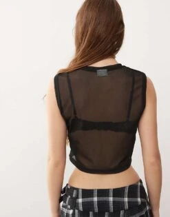Noisy May Cropped Mesh Tank Top With Skull Print In Black For Women -Noisy May Shop 206572138 3