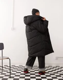 Noisy May Curve Longline Padded Coat With Oversized Hood In Black For Women -Noisy May Shop 206573762 4