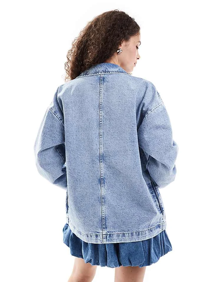 Noisy May Denim Slouchy Blazer In Light Wash For Women Light Blue 3 Noisy May Denim Slouchy Blazer In Light Wash For Women Light Blue - Image 3