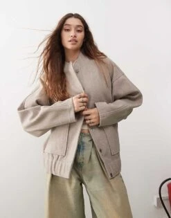 Noisy May Brushed Bomber Jacket In Beige Melange For Women Nomad Melange 9 Noisy May Brushed Bomber Jacket In Beige Melange For Women Nomad Melange -Noisy May Shop 206641436 1 nomadmelange 1