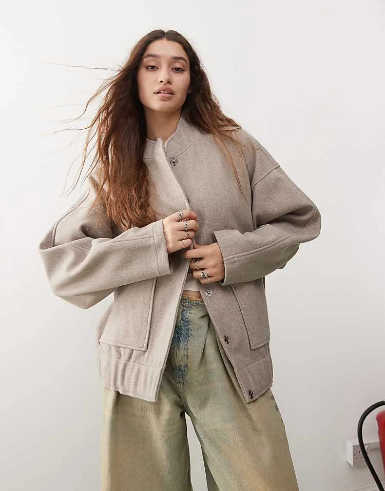 Noisy May Brushed Bomber Jacket In Beige Melange For Women Nomad Melange 5 Noisy May Brushed Bomber Jacket In Beige Melange For Women Nomad Melange - Image 5